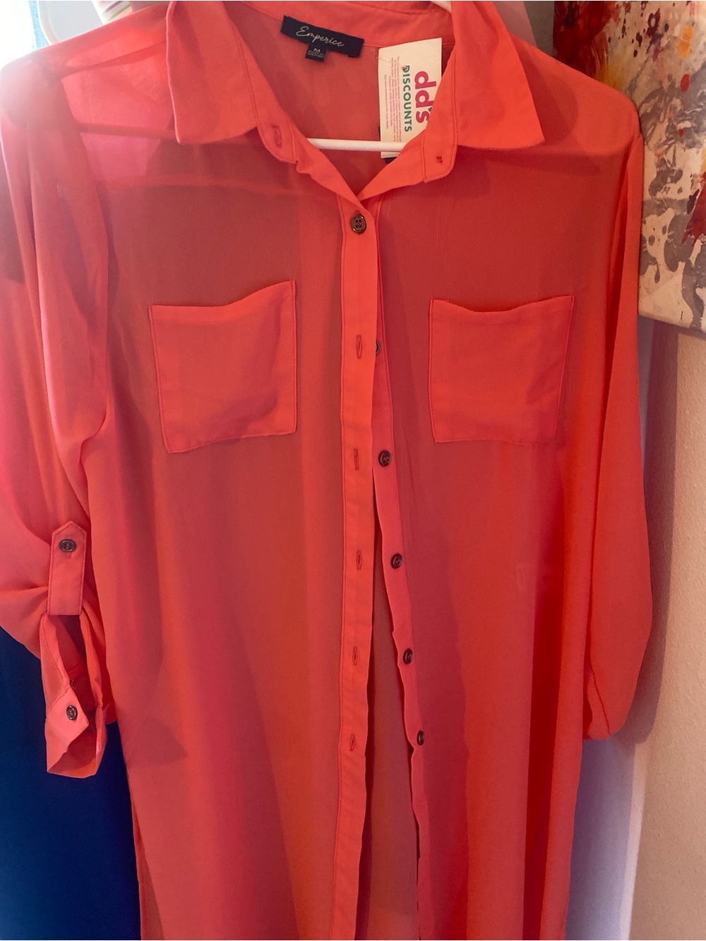 Express Men’s Coral-Red Button Down Shirt